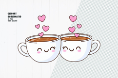 Cute Coffee Cup Couple Kawaii Clipart Sublimation PNG Product Image 1