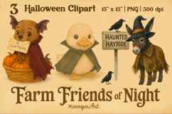 Cute Halloween Farm Animals Clipart, Halloween Sublimation Product Image 1