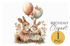 Cute Bunny Birthday Balloon Clipart PNG for Cards & Nursery Product Image 1