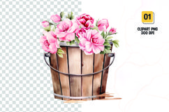 Floral Bucket Watercolor Clipart Sublimation Product Image 1