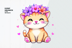 Cute cat, floral crown, watercolor clipart Product Image 1