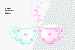 Blue &amp; Pink Heart Cups Watercolor Clipart Sublimation PNG Product Image 1