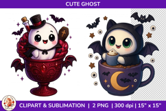 Cute Ghost Halloween Sublimation PNG, Spooky Vibes, Clipart Product Image 1