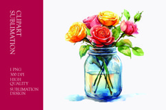Colorful roses in jar watercolor clipart sublimation Product Image 1