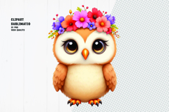 Cute owl, crown flower, watercolor clipart Product Image 1