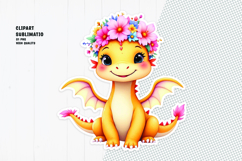 Cute dragon sticker, floral crown, printable sticker Product Image 1