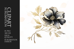 Watercolor black flower clipart sublimation Product Image 1