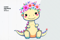 Cute dragon, crown flower, watercolor clipart Product Image 1