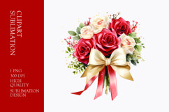 Watercolor Red and white Roses bouquet clipart Product Image 1