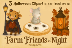 Cute Halloween Farm Animals Clipart, Halloween Sublimation Product Image 1