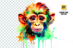 Watercolor monkey floral clipart sublimation png Product Image 1