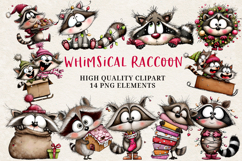 Whimsical Christmas Raccoon BUNDLE, Sublimation PNG. Product Image 1