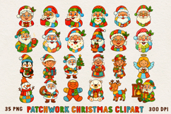 Patchwork Christmas Clipart | Cute Holiday PNG Bundle Product Image 1