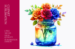 Colorful roses in jar watercolor clipart sublimation Product Image 1