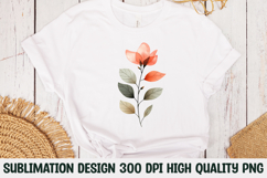 Coral and Beige Floral Stem Illustration Clipart Sublimation Product Image 1