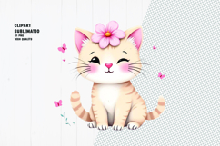 Cute cat, floral crown, watercolor clipart Product Image 1