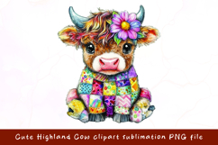 Cute Highland cow watercolor clipart sublimation Product Image 1