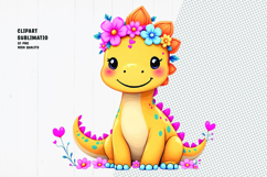 Cute dragon, crown flower, watercolor clipart Product Image 1