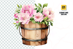 Floral Bucket Watercolor Clipart Sublimation Product Image 1