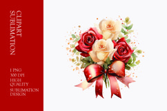Watercolor Red and white Roses bouquet clipart Product Image 1