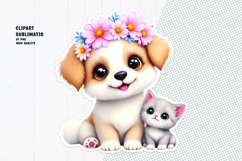 Cute puppy sticker, floral crown, printable sticker Product Image 1