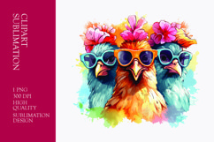 Cute chicken with sun glasses and flower watercolor clipart Product Image 1