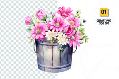 Floral Bucket Watercolor Clipart Sublimation Product Image 1
