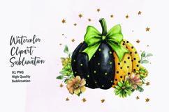 Floral Pumpkin with Bow Watercolor Clipart Sublimation Product Image 1