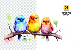 Watercolor colorful cute birds clipart Product Image 1