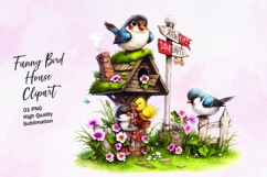 Funny bird tree house clipart sublimation Product Image 1