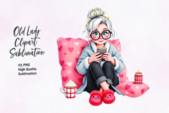 Cozy Grandma with Coffee and Phone Clipart Product Image 1