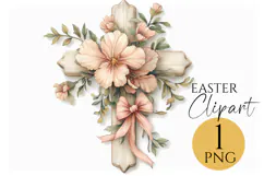 Floral Easter Cross Clipart PNG Christian Faith Art Product Image 1