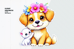 Cute puppy sticker, floral crown, printable sticker Product Image 1