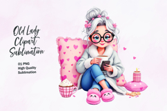 Cozy Grandma with Coffee and Phone Clipart Product Image 1