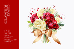 Watercolor Red and white Roses bouquet clipart Product Image 1