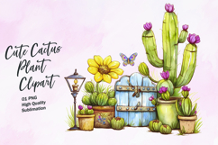 Cute cactus plant watercolor clipart Product Image 1