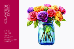 Colorful roses in jar watercolor clipart sublimation Product Image 1
