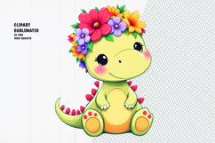 Cute dragon, crown flower, watercolor clipart Product Image 1