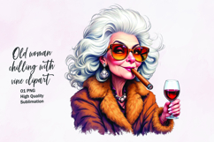 Old woman chilling with wine watercolor clipart sublimation Product Image 1