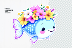 Cute fish sticker, floral crown, printable sticker Product Image 1