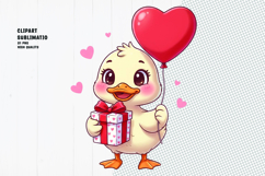 Cute Duck With Gift &amp; Heart Balloon Clipart Sublimation PNG Product Image 1