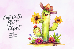 Cute cactus plant watercolor clipart Product Image 1