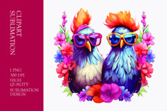 Cute chicken with sun glasses and flower watercolor clipart Product Image 1