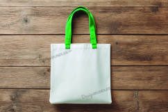 White tote bag on wooden background Product Image 1