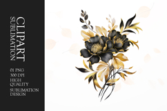 Watercolor black flower clipart sublimation Product Image 1