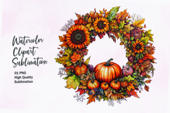 Fall themed wreath watercolor clipart sublimation Product Image 1