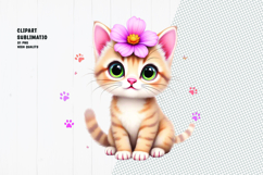Cute cat, floral crown, watercolor clipart Product Image 1