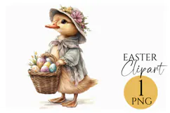 Easter Duck Clipart | Cute Vintage Farm Animal PNG Product Image 1