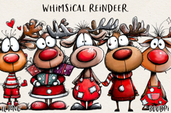 Cute Whimsical Christmas Reindeer Clipart Holiday PNG Product Image 1