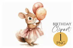 Cute Squirrel Birthday Balloon Clipart PNG Kids & Nursery Product Image 1